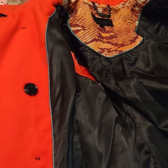 Steve Madden Women's‎ Size L Classic Winter Coat Red Black Color Block Button - Picture 7 of 10